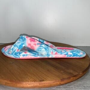 Lilly Pulitzer Women’s 9-10 My Little Peony Printed Velour Slippers Bondi Blue